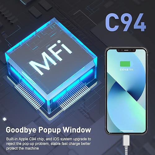 Miniatura 3 de Cable USB C a Lightning de 6 pies con certificación Apple MFi para iPhone cargador rápido tipo C a Lightning cable trenzado de nailon para iPhone 13