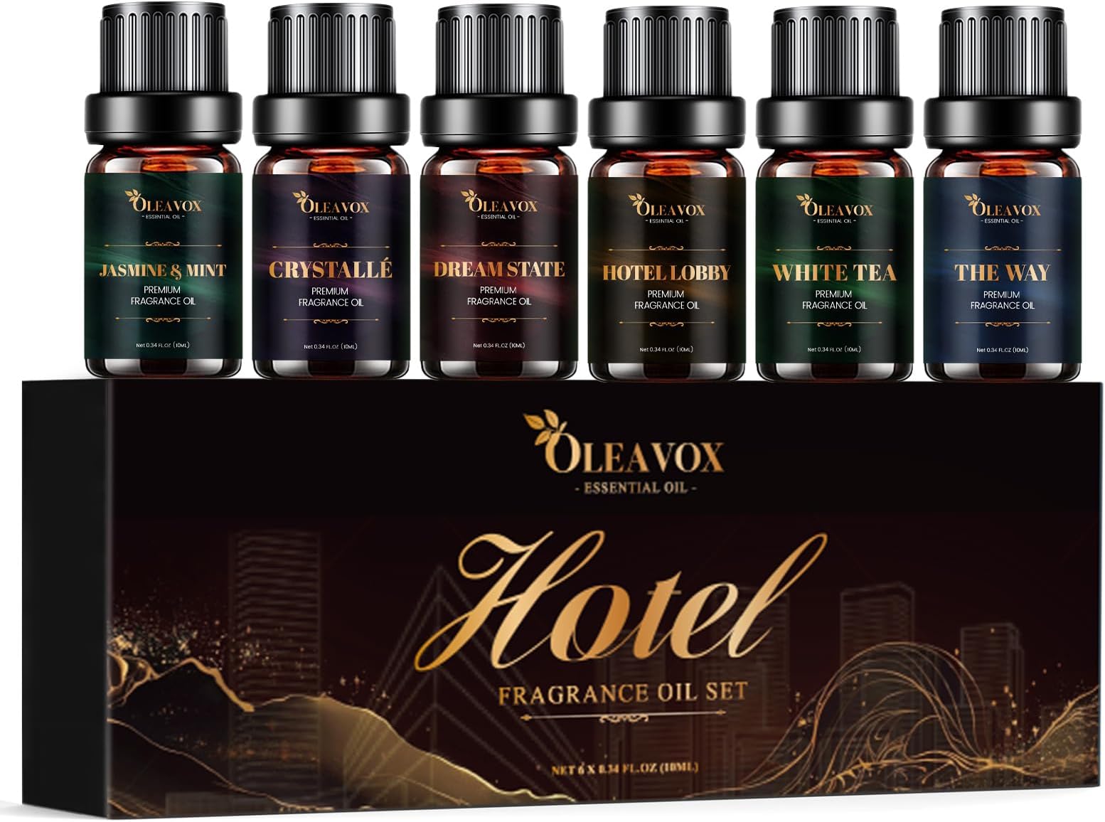 Hotel Diffuser Oils Gift Set, Essential Oils for Diffusers for Home, Luxury Fragrance Oil Set, Candle & Soap Making Scents, Jasmine & Mint, White Tea, The Way, Dream State, Hotel Lobby, Crystallé