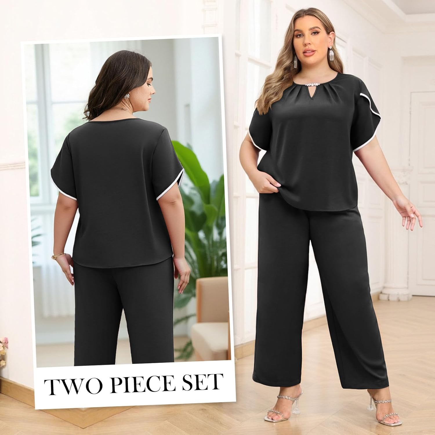 AOVDE Plus Size Pant Suits Women Half Sleeve 2 Piece Formal Office Outfit Women Wedding Guest Pantsuits Casual Daily Outfit - Image 5