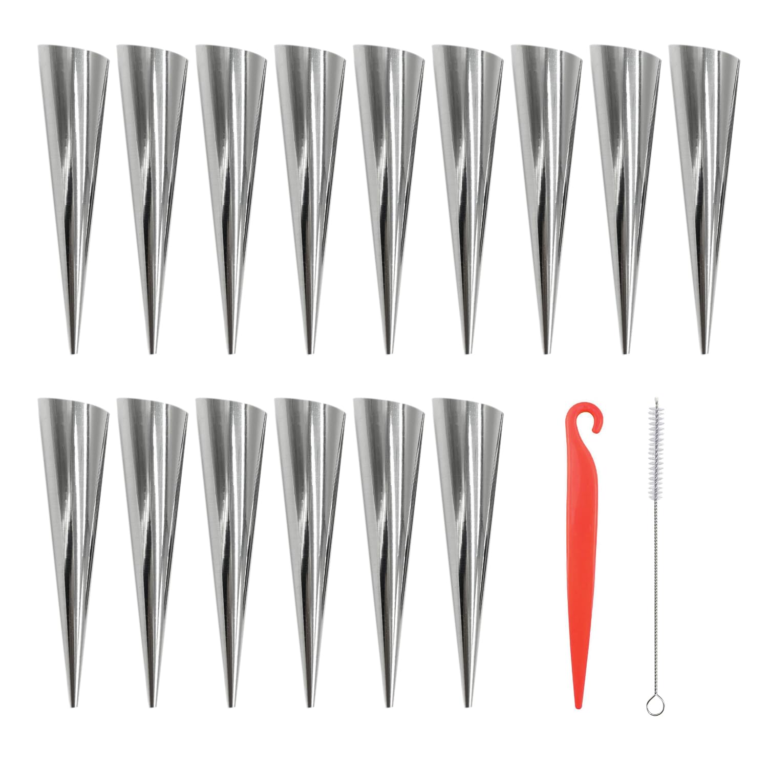 15 moldes para hornear croissant, con 1 cuchillo desmoldeante y 1 cepillo de limpieza, moldes de forma rizada, herramientas para hornear de cocina, rollos de crema cónicos, rollos de espuma antiadhere