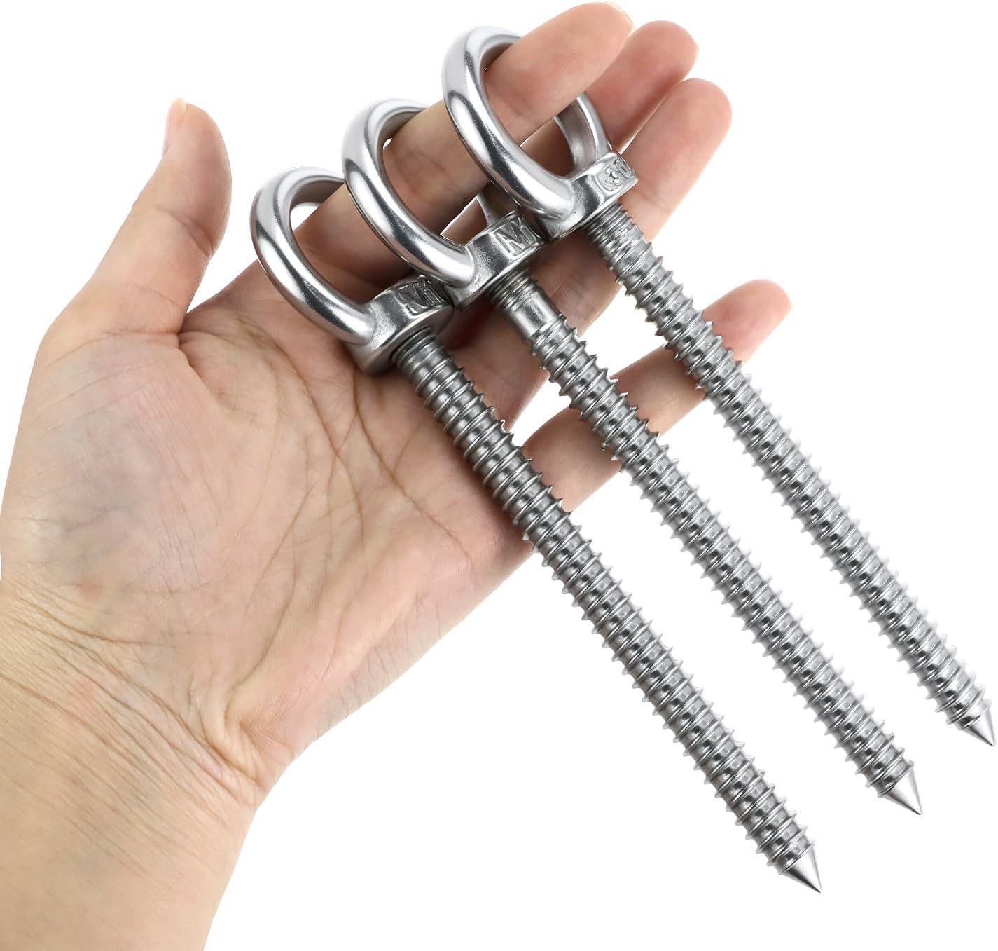 QWORK 6.3 Inch Heavy Duty Eye Hooks M10 | Self Tapping Eyelet Screws | 304 Stainless Steel | 700 lbs Load Capacity | Rust-Resistant | 4 Pack