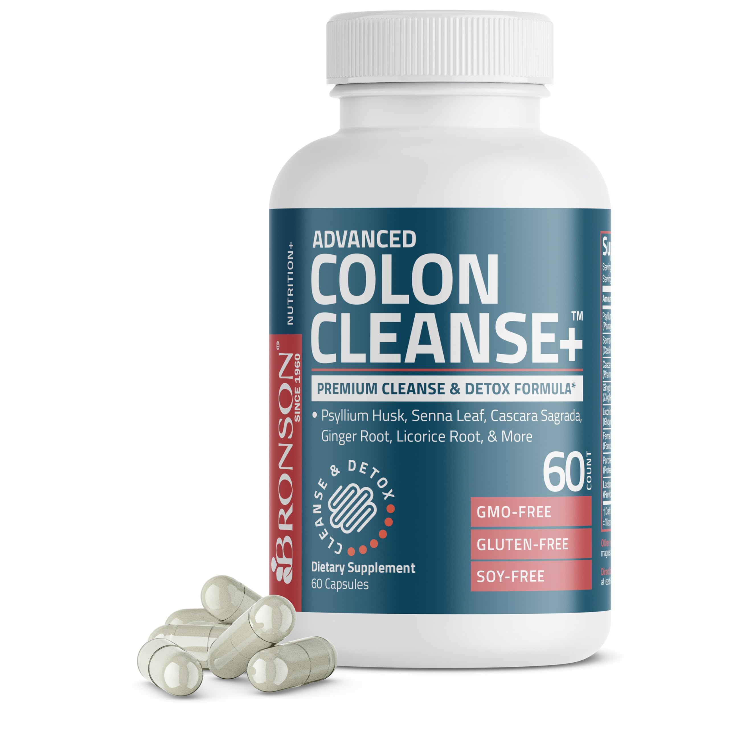 Advanced Colon Cleanse Premium Cleanse & Detox Formula with Psyllium Husk, Senna Leaf, Cascara Sagrada, Ginger Root, Licorice Root & More, Non-GMO, 60 Capsules