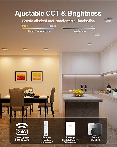 Miniatura 4 de Lumary Luz de disco LED inteligente de 56 pulgadas, iluminación empotrada inteligente WiFi que cambia de color con anillo RGBAI, luz de techo