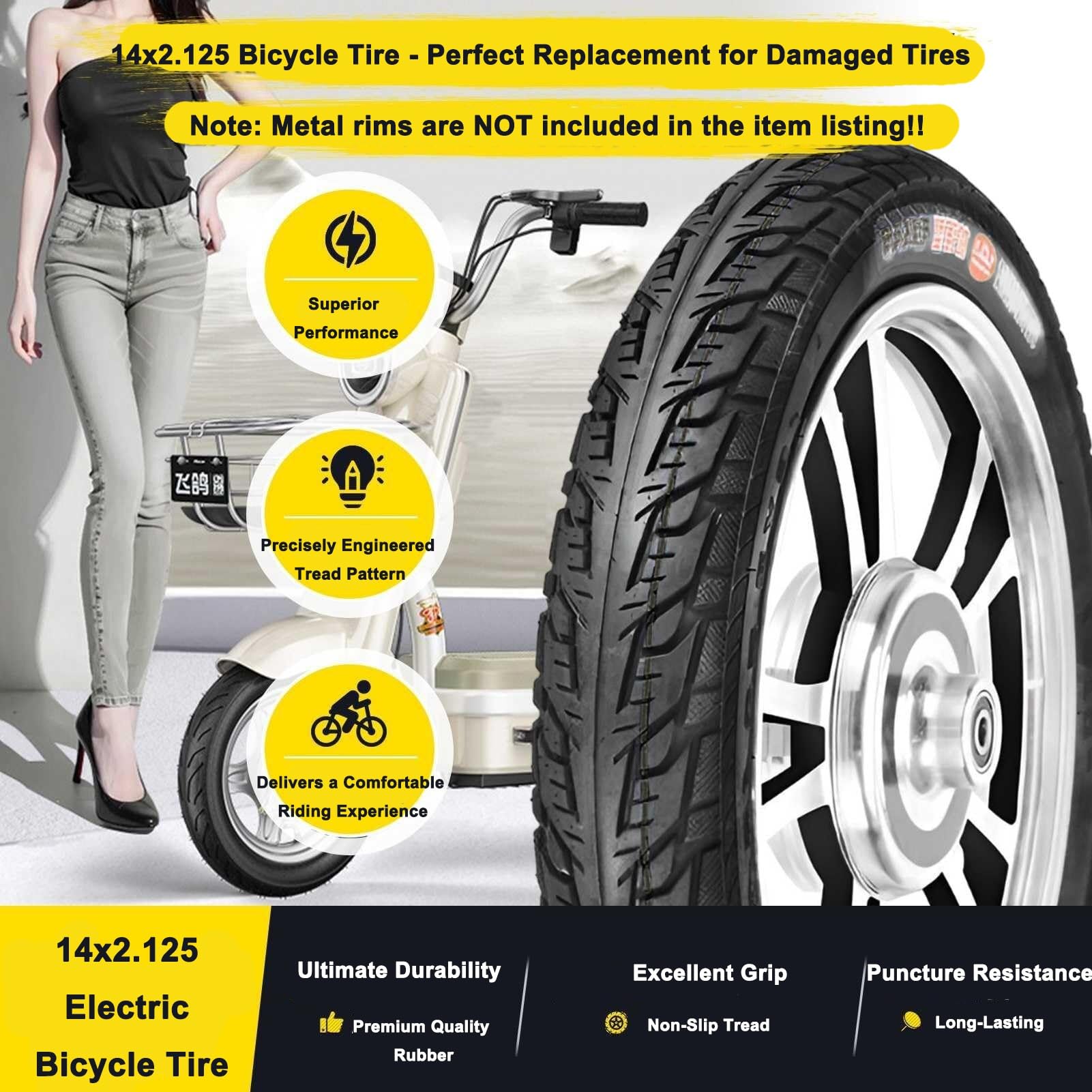 2PC 14x2.125 Opona Roweru Elektrycznego z Profilem Antypoślizgowym 14-2.125 Mieszanka Antypęknięciowa i 14 2.125 Konstrukcja Składana dla Składanych E-Bików i Komunikacji Miejskiej
