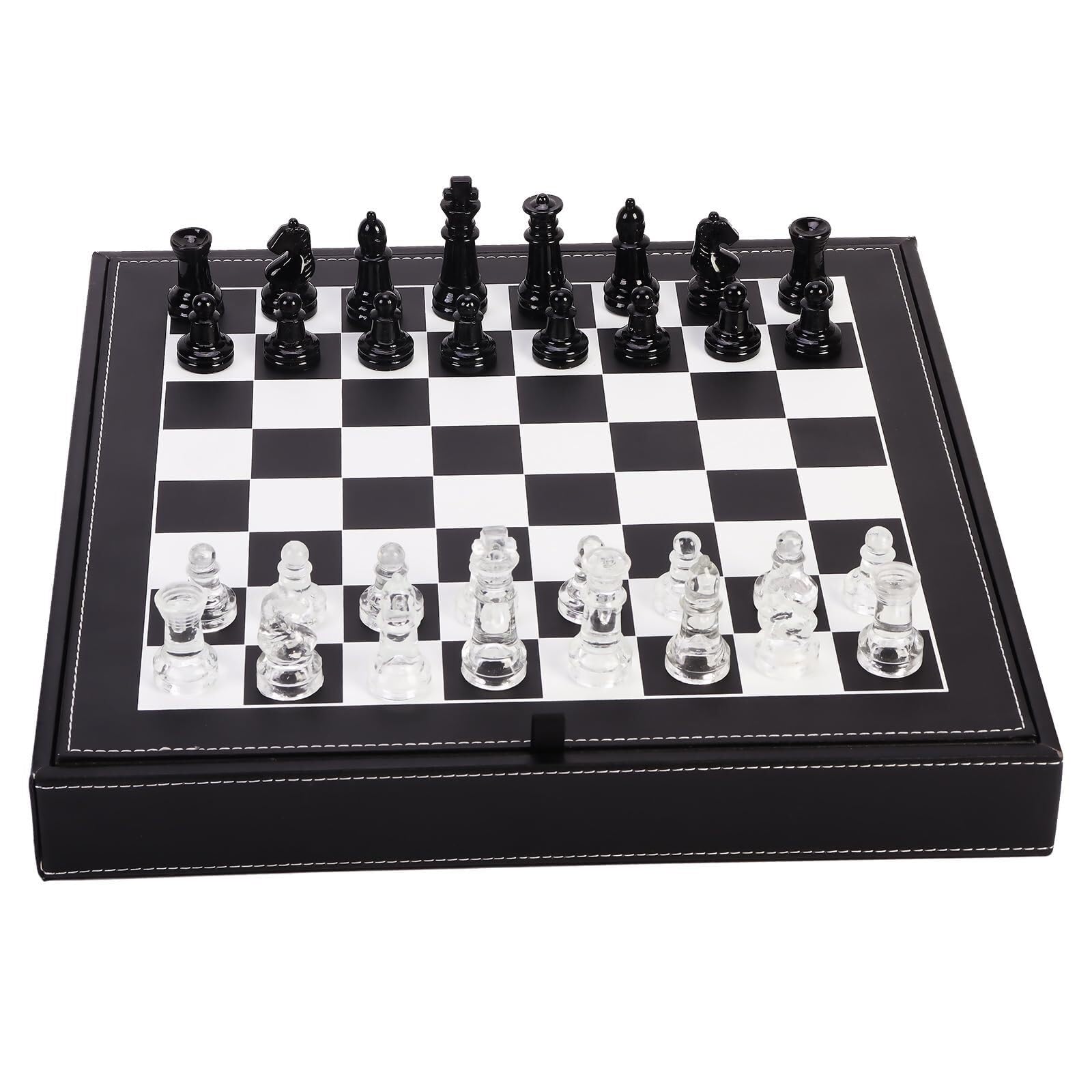 Juego de ajedrez de Cristal Blanco y Negro Juego 2 Extra Ajedrez