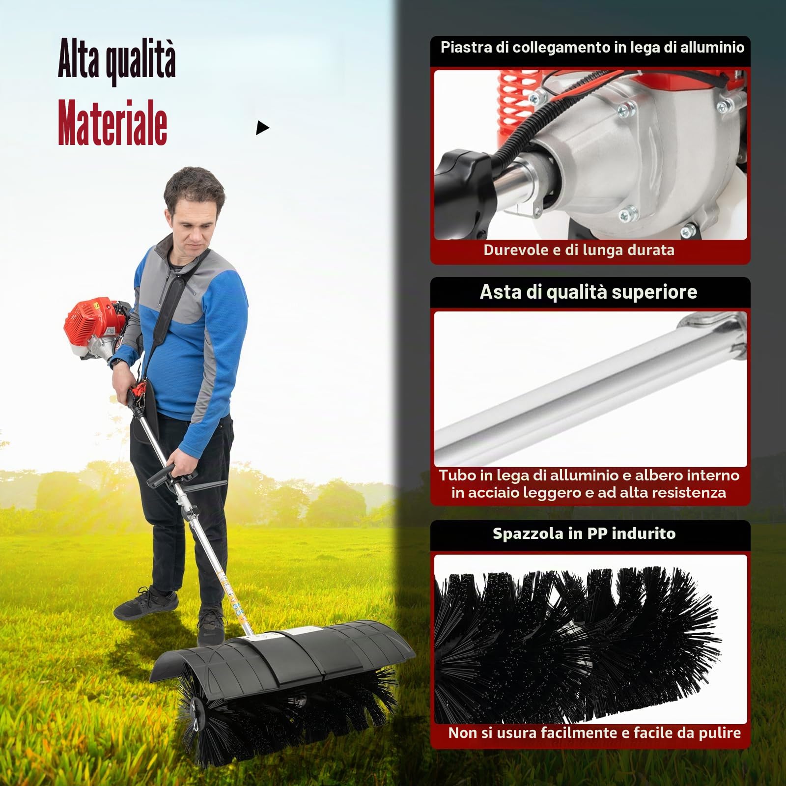 Spazzatrice a benzina, 52 cc, 1700 W, 2,3 CV, spazzaneve a 2 tempi, paletta da neve manuale per prato, boulevard, vialetto