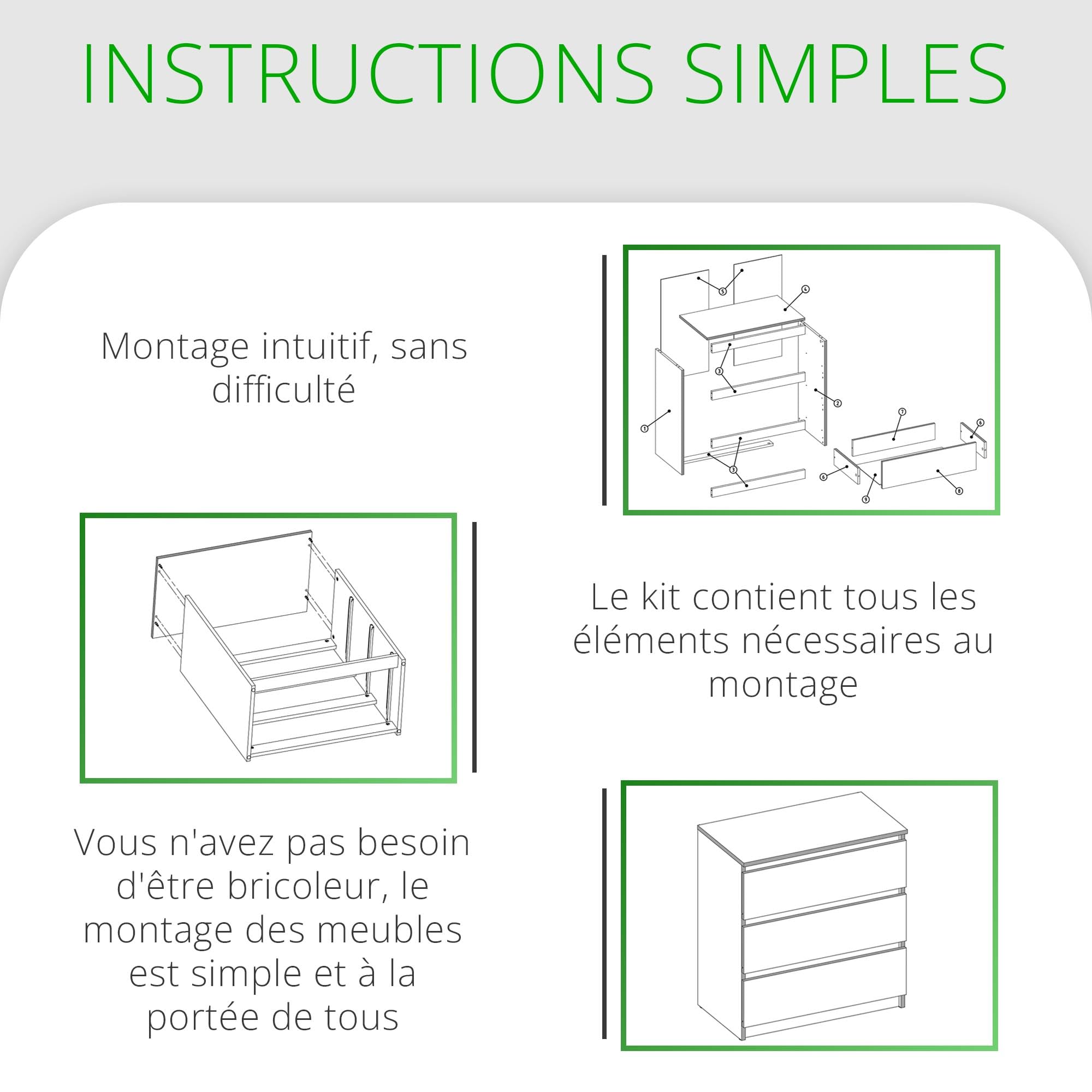 CDF Malwa M3 Commode Blanc Brillant Meuble pour Documents Petit Objet Idéal pour Salon, Chambre à Coucher, Chambre d'enfant, Chambre d'adolescent et Bureau, 3 tiroirs spacieux, Table de Chevet