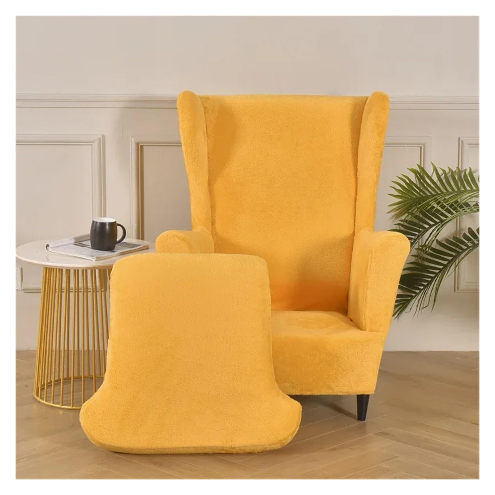 Verdickter Plüsch-Ohrensesselbezug, Stretch-Ohrensessel-Schonbezüge, elastische Einzelsofabezüge mit Sitzkissenbezug Flügelstuhl Bezug(A4 Wingchair Cover)