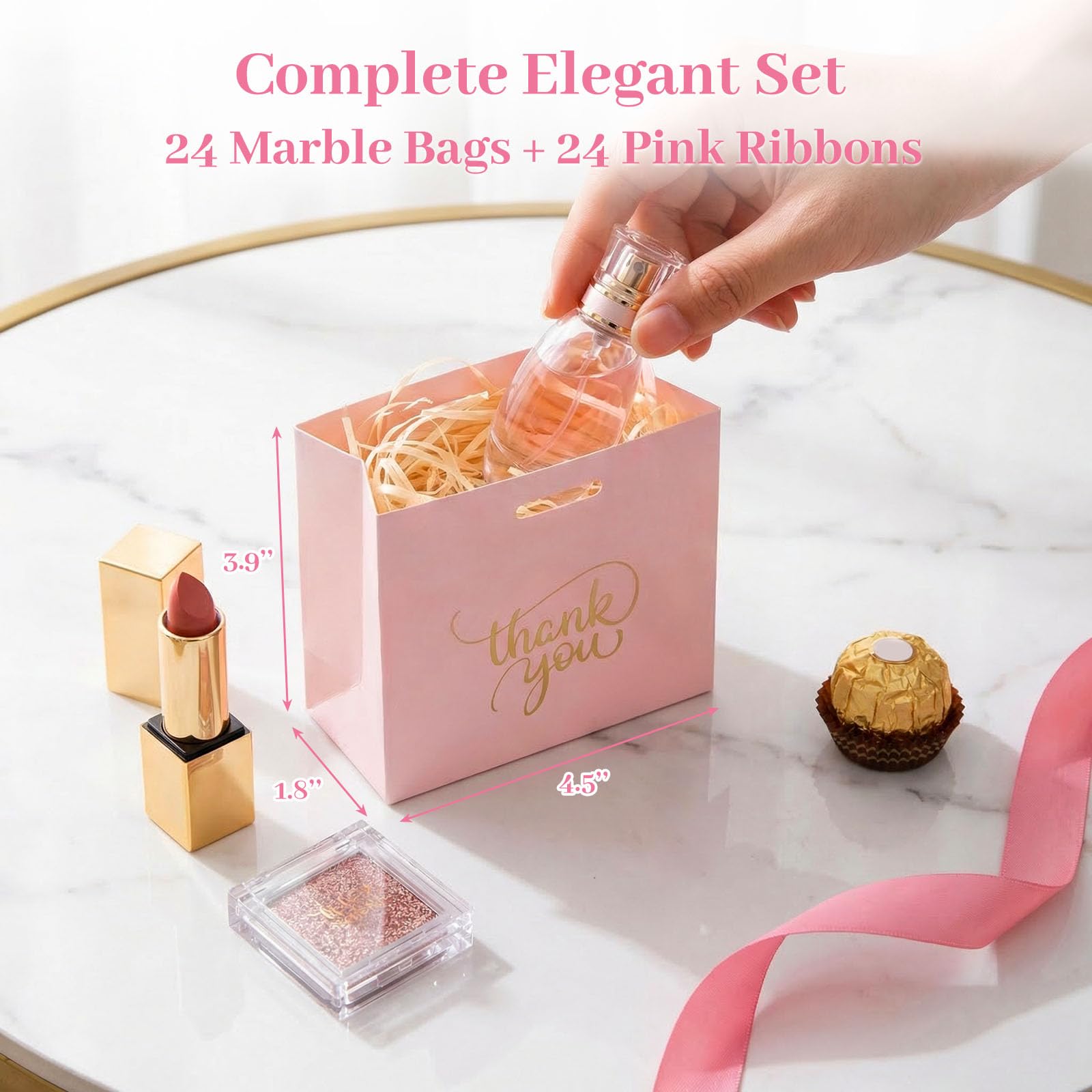 VGOODALL 24PCS Thank You Gift Bags, 4.5x3.9x1.8Inches Mini Party Favor Bags Pink small Candy Boxes with Ribbon Small Gift Boxes for Wedding Bridal Baby Shower Birthday Party