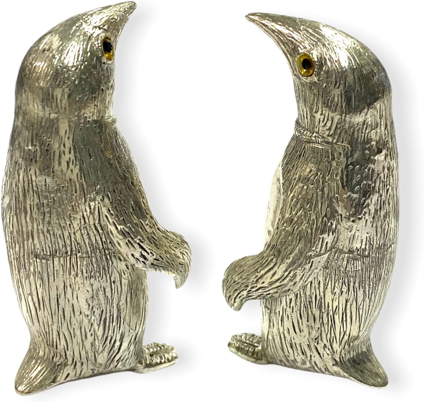 Novelty Style Penguin Pair with Glass Eyes Salt and Pepper Shaker Pots 925 Silver Plated