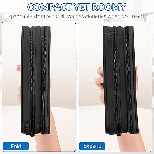 Miniatura 4 de Estuche grande para lápices para niños, estuche para lápices con compartimentos con cremallera, caja de bolígrafos de gran capacidad, organizador