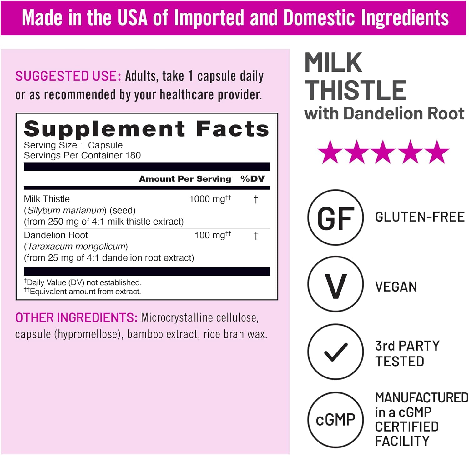 NatureWise Milk Thistle with Dandelion Root - Silymarin - Antioxidant Liver & Kidney Health Support Supplement - Vegan, Non-GMO, Gluten Free - 180 Count[180-Day Supply] - Image 4