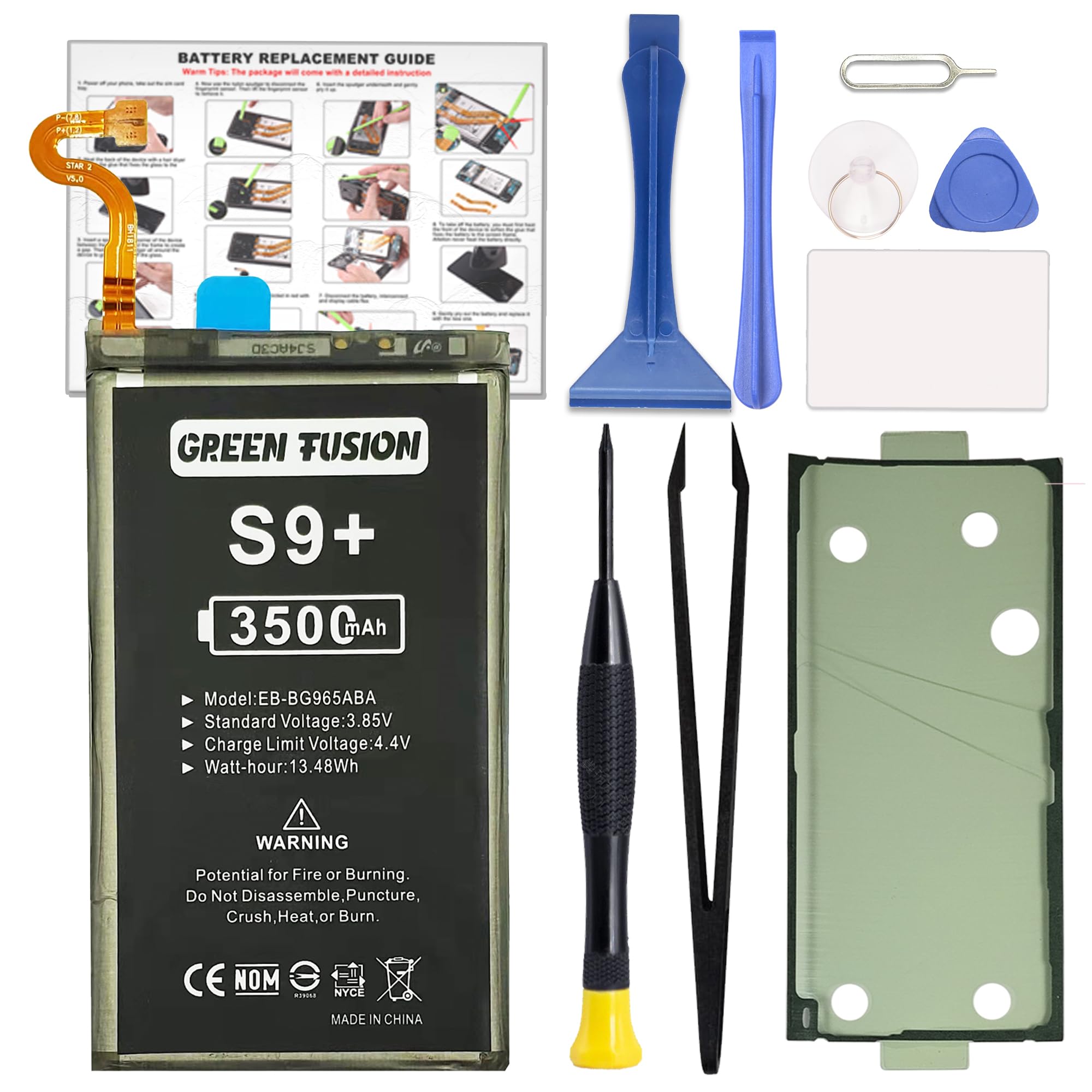 GREEN FUSION for Galaxy S9 Plus Battery Replacement EB-BG965ABA EB-BG965ABE Compatible with S9 Plus All Models with Installation Instruction &amp; Repair Toolkit