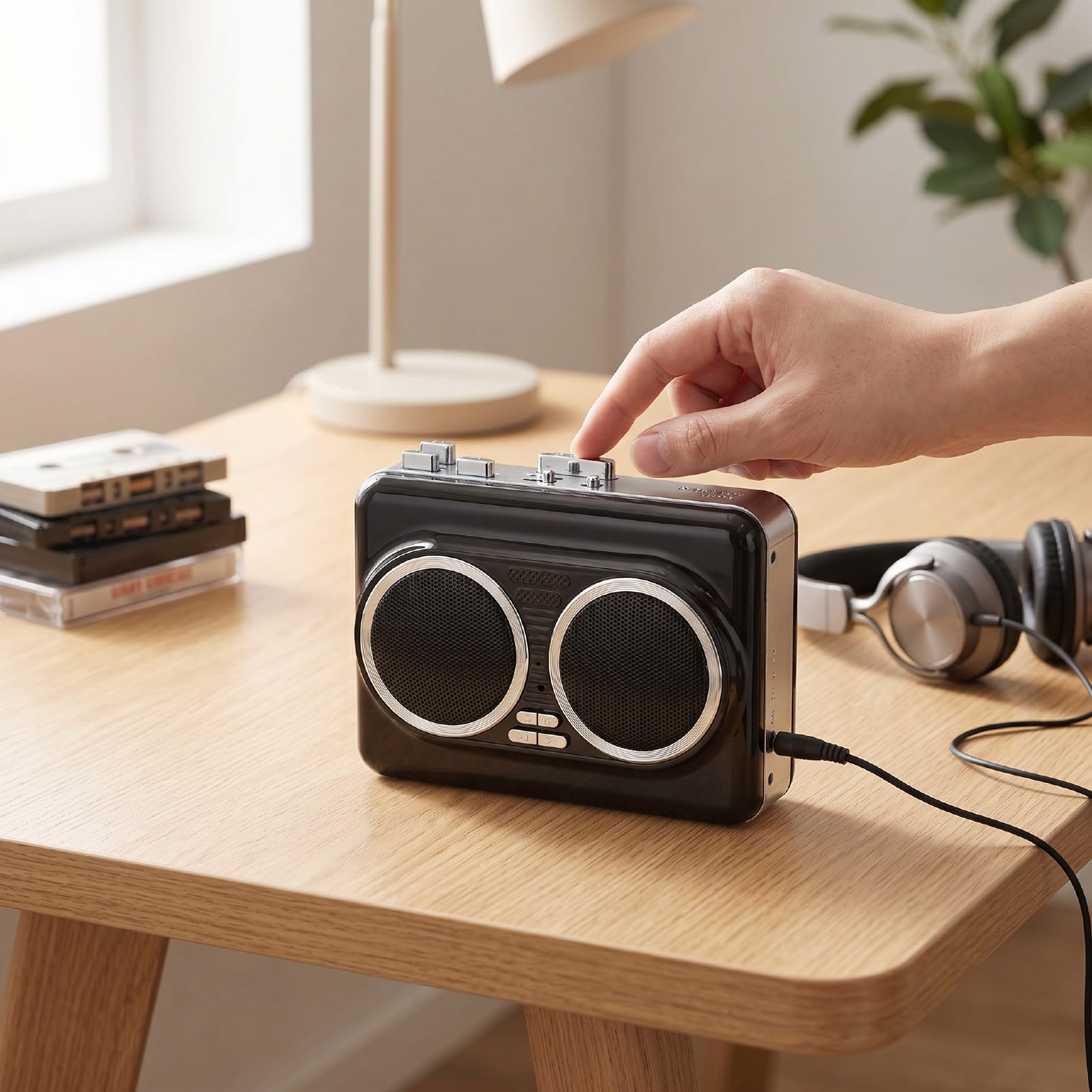 Annadue Lettore di Cassette USB Portatile con Doppi Altoparlanti Integrati per Anziani | Convertitore da nastro a MP3, batterie AA, registratore portatile a doppia alimentazione USB con cuffie da 3,5 mm