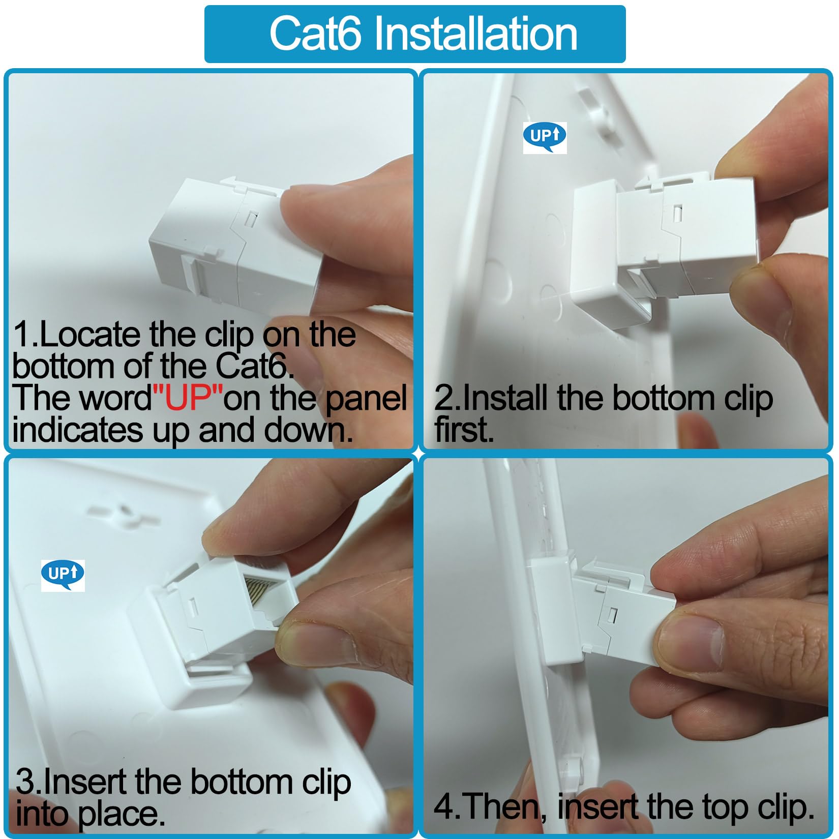 Lot de 5 plaques murales Ethernet RJ45 Cat6 Keystone Jack Prise réseau Blanc 1 port 2 coupleurs en ligne avec support de montage basse tension