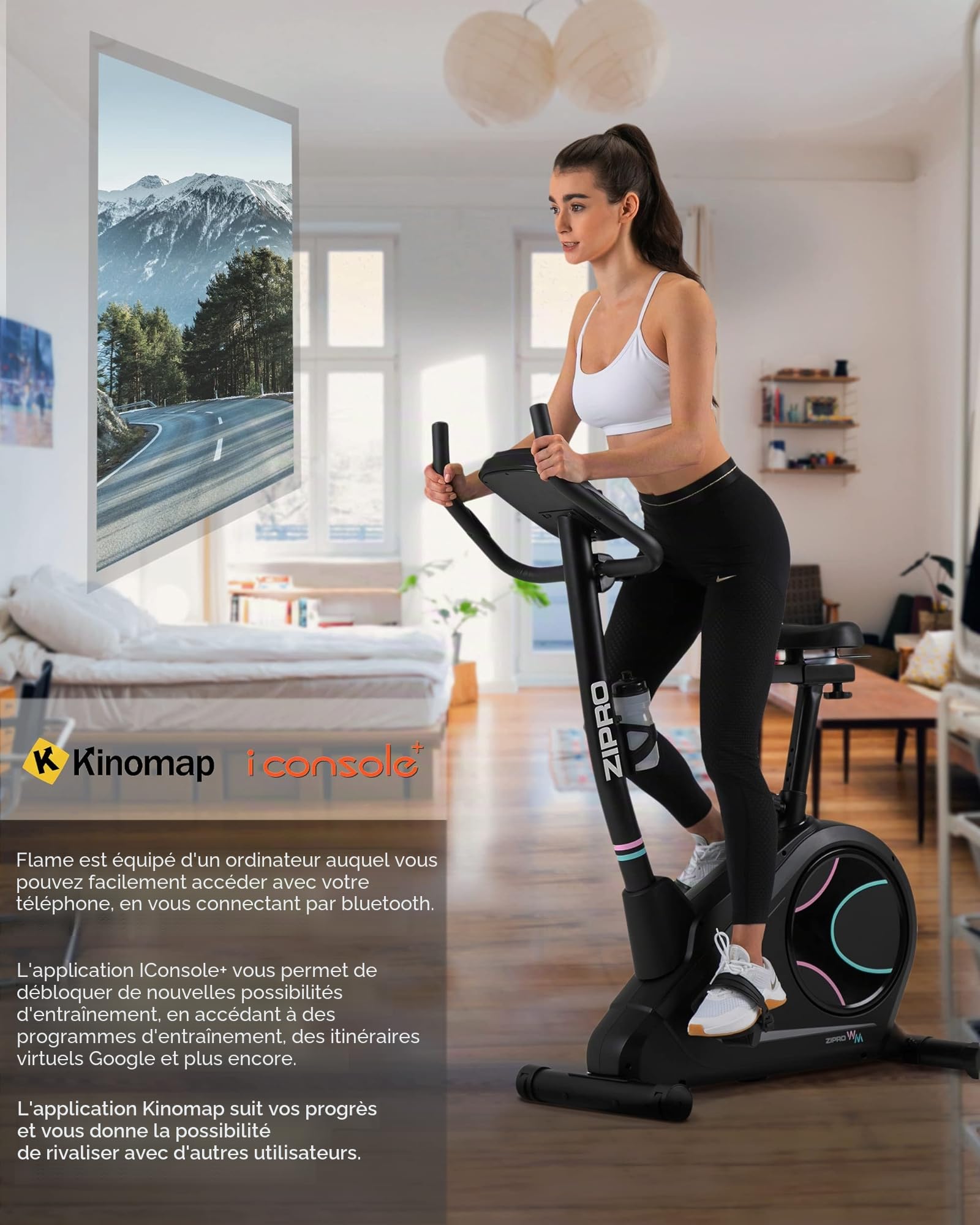 Zipro Vélo d'appartement Flame, Ergomètre Fitness, Vélo d'appartement magnétique, Ergomètre jusqu'à 150 kg, Vélo d'intérieur, Vélo d'entraînement à domicile, Vélo ergomètre filaire