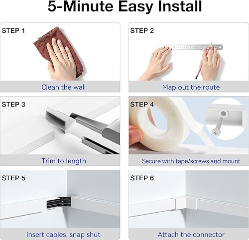Miniatura 8 de Delamu Ocultador de cables, cubiertas de cable para cables en la pared, cubiertas de alambre para cables en la pared, ocultador de cables de TV para