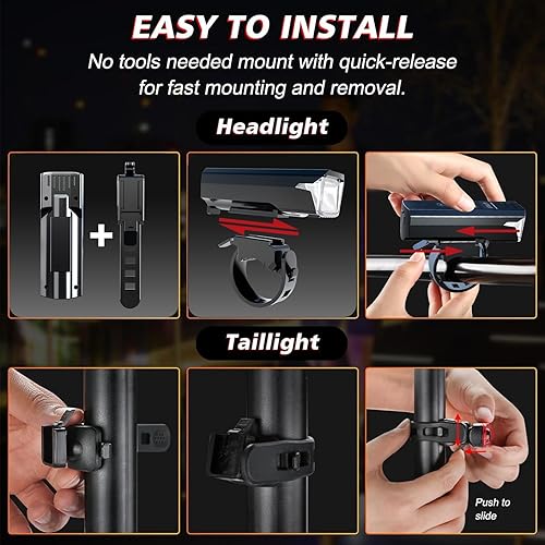 Miniatura 6 de Luces de bicicleta recargables por USB, superbrillantes, 1200 lúmenes, luces LED delanteras y traseras IPX6, impermeables, para rueda de bicicleta,