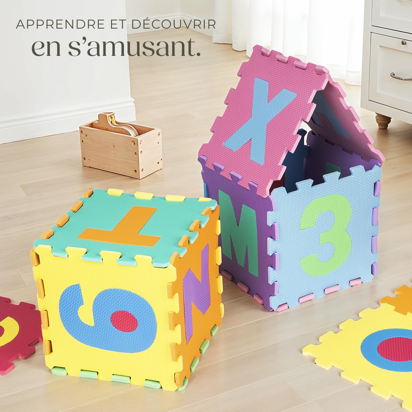 tectake® Tapis de Sol, Dalle Mousse Bébé Puzzle, 86 pcs, 36 Dalles en Mousse EVA, Chiffres et Lettres, 31,5 x 31,5 x 1 cm, Jeux Bebe, Puzzle Enfant, Jeux Eveil Bebe, Jeu Enfant, Tapis sensoriel Bébé