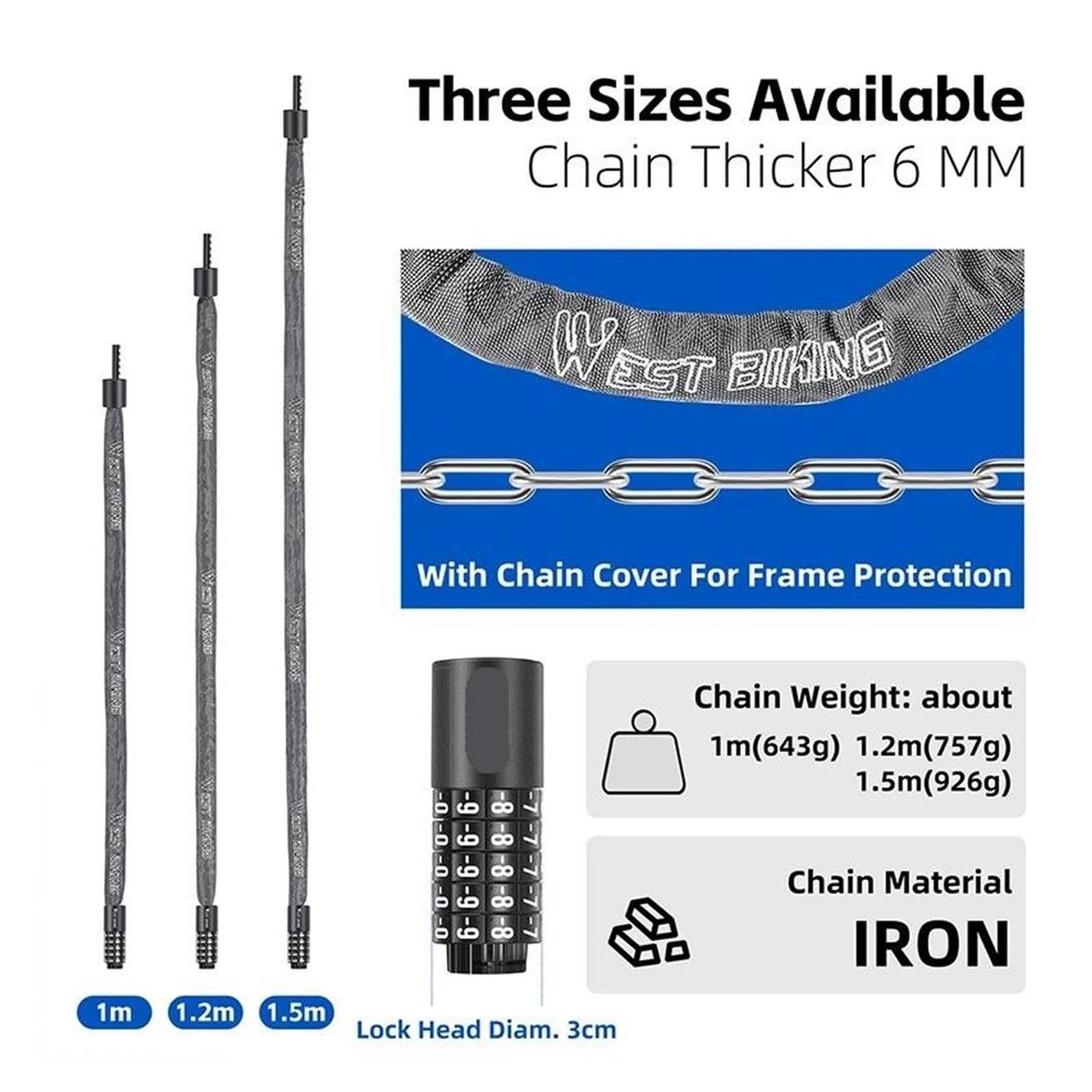 1 candado antirrobo con cadena de contraseña.
