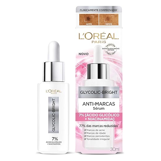 L'Oréal Paris Glycolic-Bright, Sérum Facial Anti-Manchas com Ácido Glicólico e Niacinamida, Melhora a Textura e Hidratação e Uniformiza o Tom da Pele, 30ml