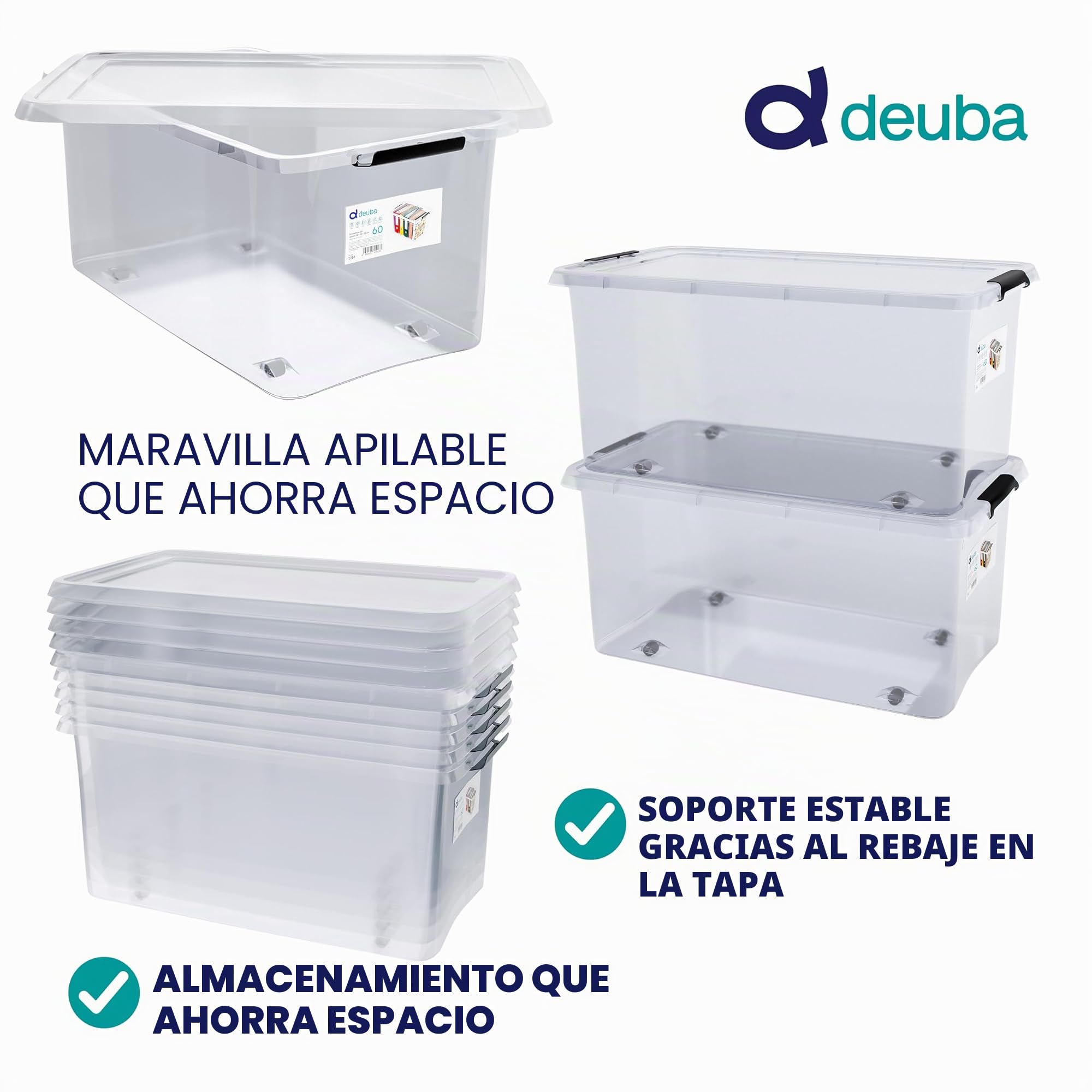 Deuba® 4X Cajas de Almacenamiento 30L Tapa Clips de Cierre Transparentes Almacenaje Juguetes Ruedas Apilable