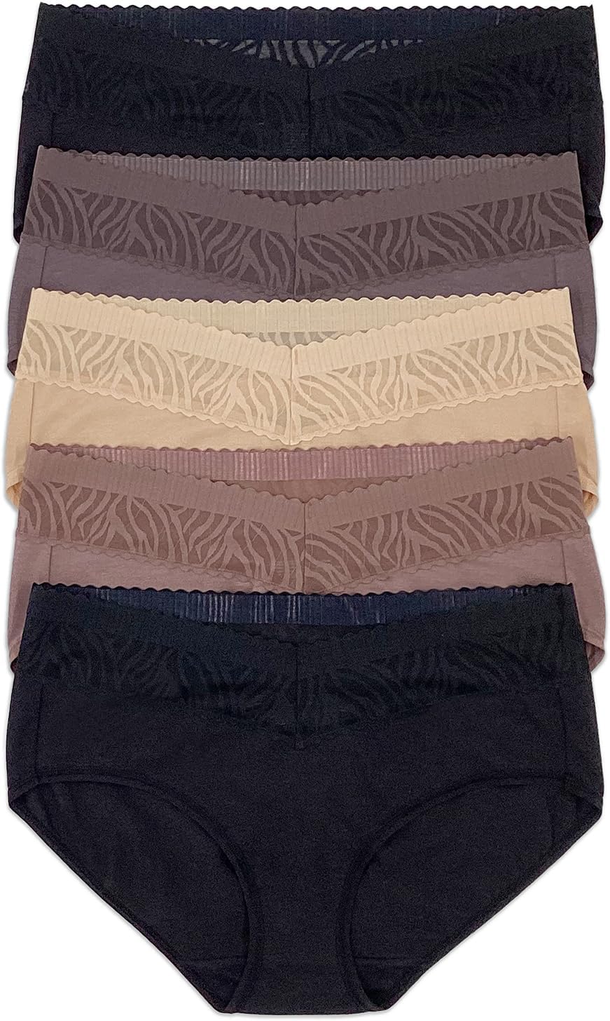 Felina - Stay In Place Hipster Underwear 5-Pack - Breathable Cotton Modal Panties Mid-Rise No-Dig Comfort