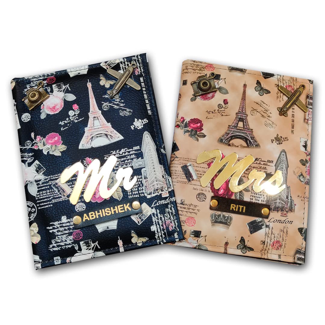Multicolor Unisex Travel Paris London Design Passport Covers (Black and Mustard)-image-2
