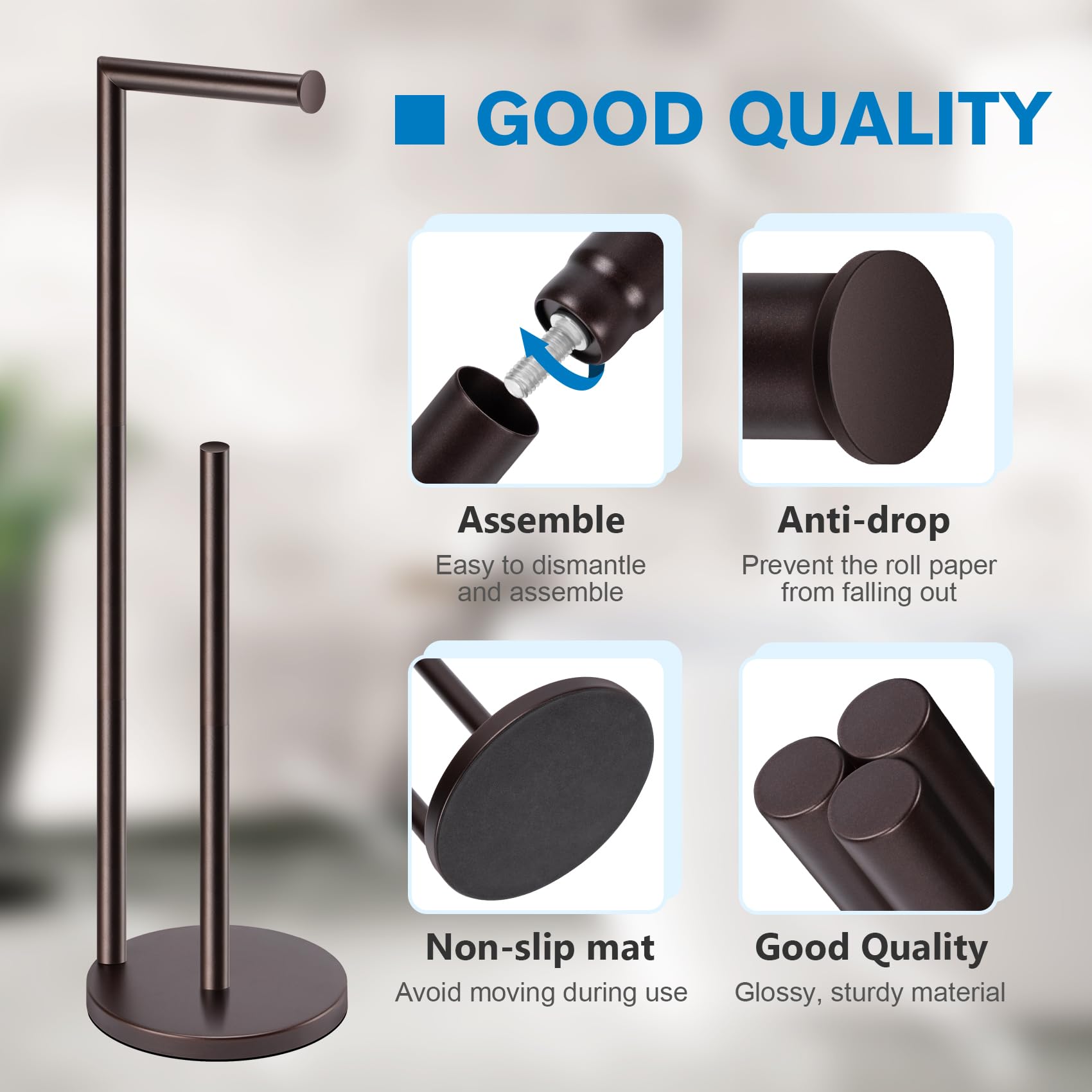 Bathth Bronze Toilet Paper Holder for 4 Rolls, Free Standing with Storage - Image 3