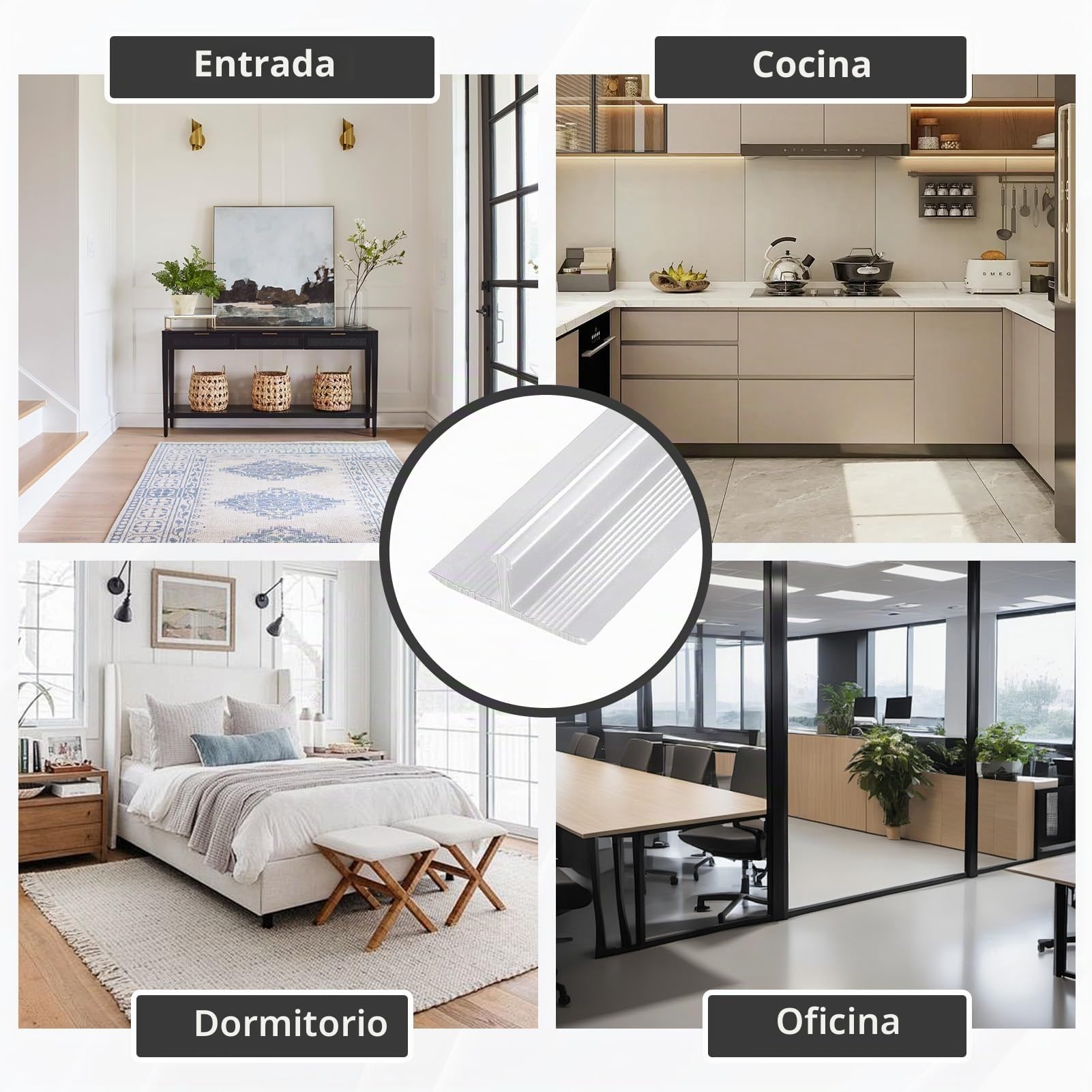 Perfil de Transición de Aluminio 3 piezas, Tira de Umbral Perfil en T de Conexión de Suelos, 900 x 20 mm, para transiciones entre baldosas, suelos, moquetas, Plata