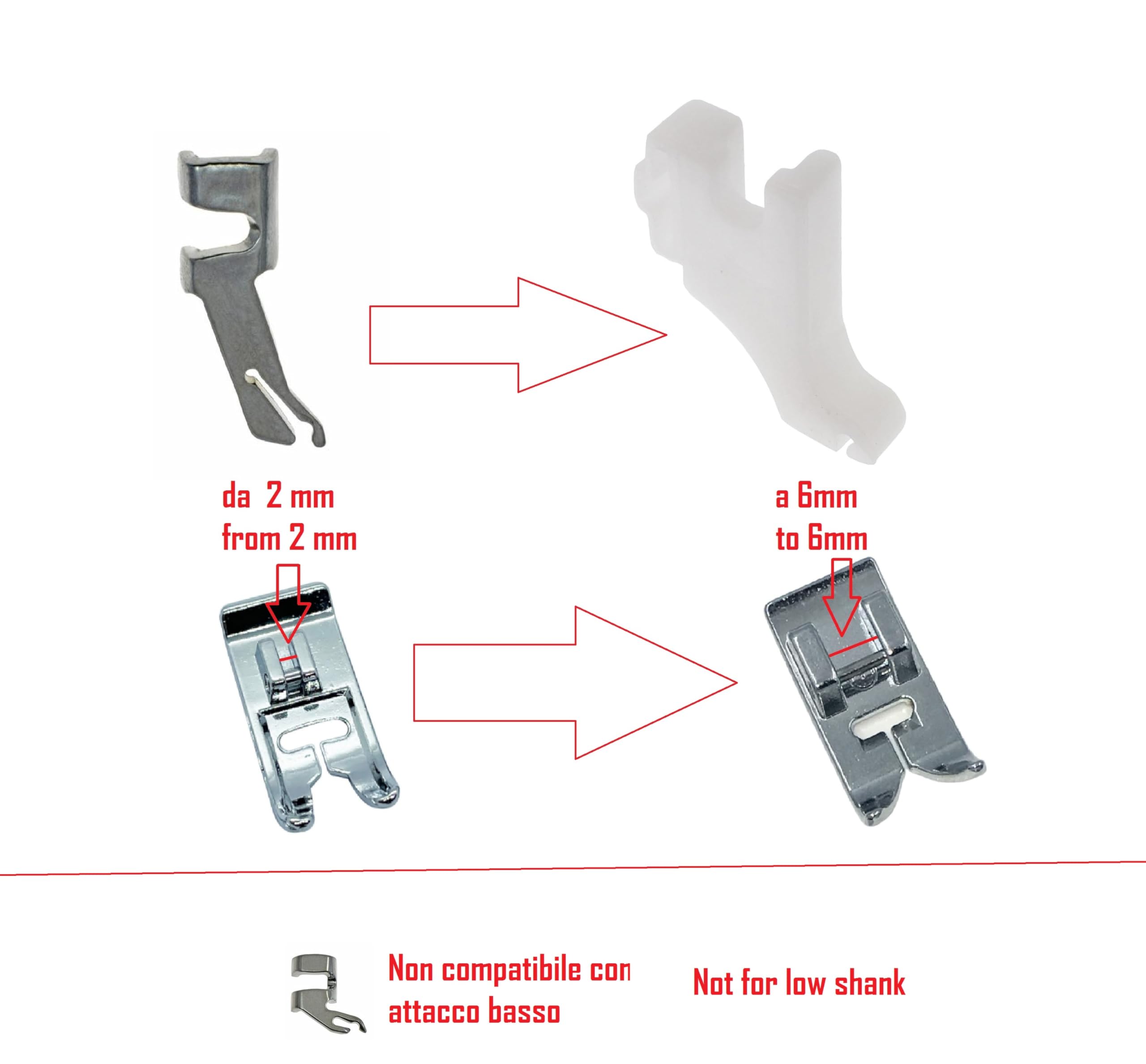 Adattatore supporto piedino gambo attacco obliquo compatibile con Singer 401m, 411m, 650g, 700, 702, 720, 740, 744, Futura 1100, 2010, Serenade, Symphonie
