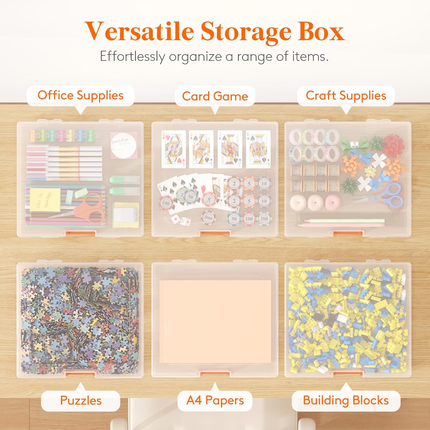 Lifewit 8 Pcs Board Game Storage Boxes, 12.2x10.6'' Paper Container with Secure Latch, Plastic Portable Organizer with Handle & Labels for File,Document,Puzzles, Cards, Art Supplies