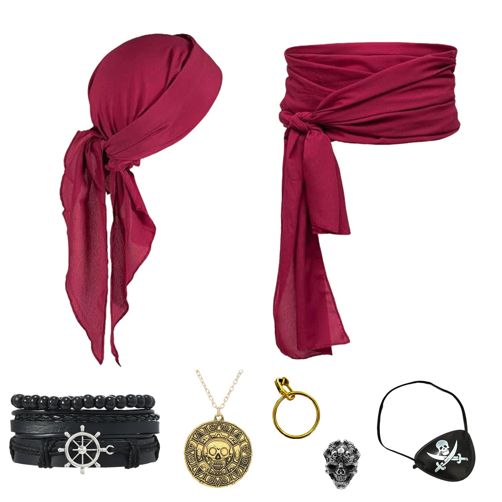 RUQVKWLA 7Pcs Pirate Accessories Set for Halloween Costumes Men and Women