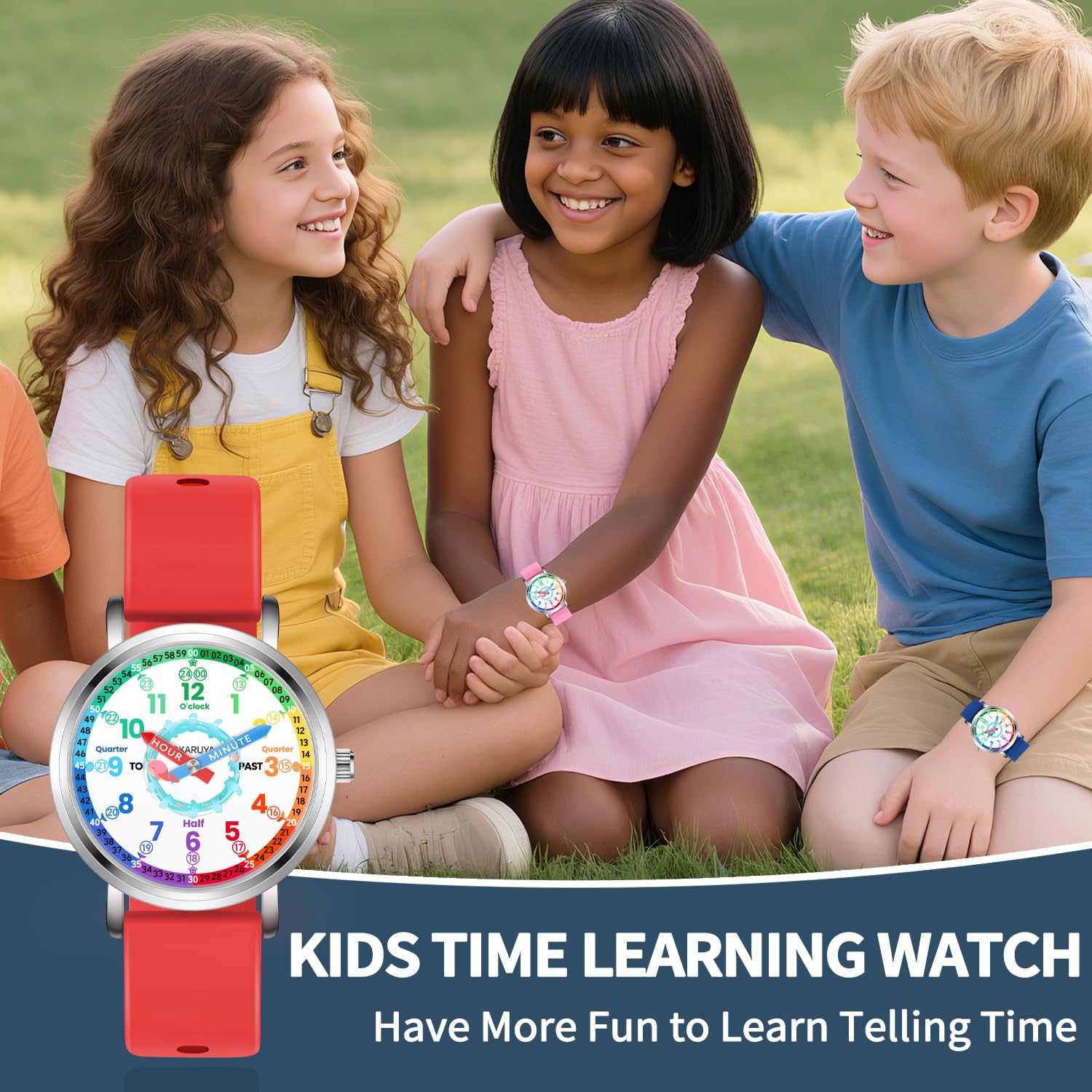 Reloj analógico para niños, reloj de aprendizaje de ballena rosa para niños de 8 a 12 años, resistente al agua, para niños de 5 a 7, 6 a 8 años, correa roja