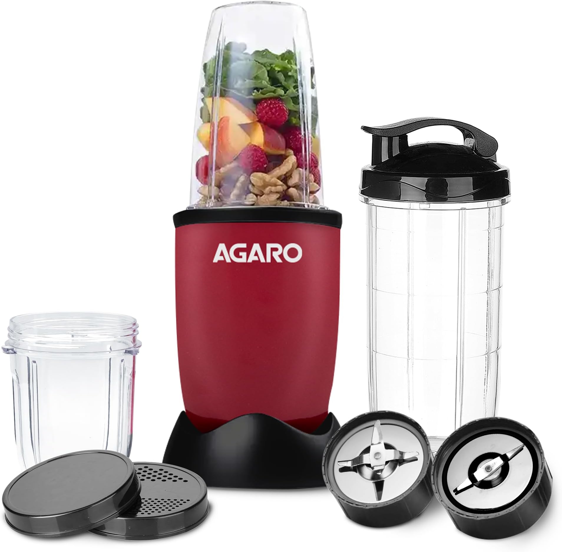 Regal Nutri Blender with 3 Jars, 400 Watts Personal Blender with 100% Copper Motor, 2 Stainless Steel Blades, Smoothie Maker, Masala Grinder, Use for Milkshakes, Juices & Chutney, Red & Black