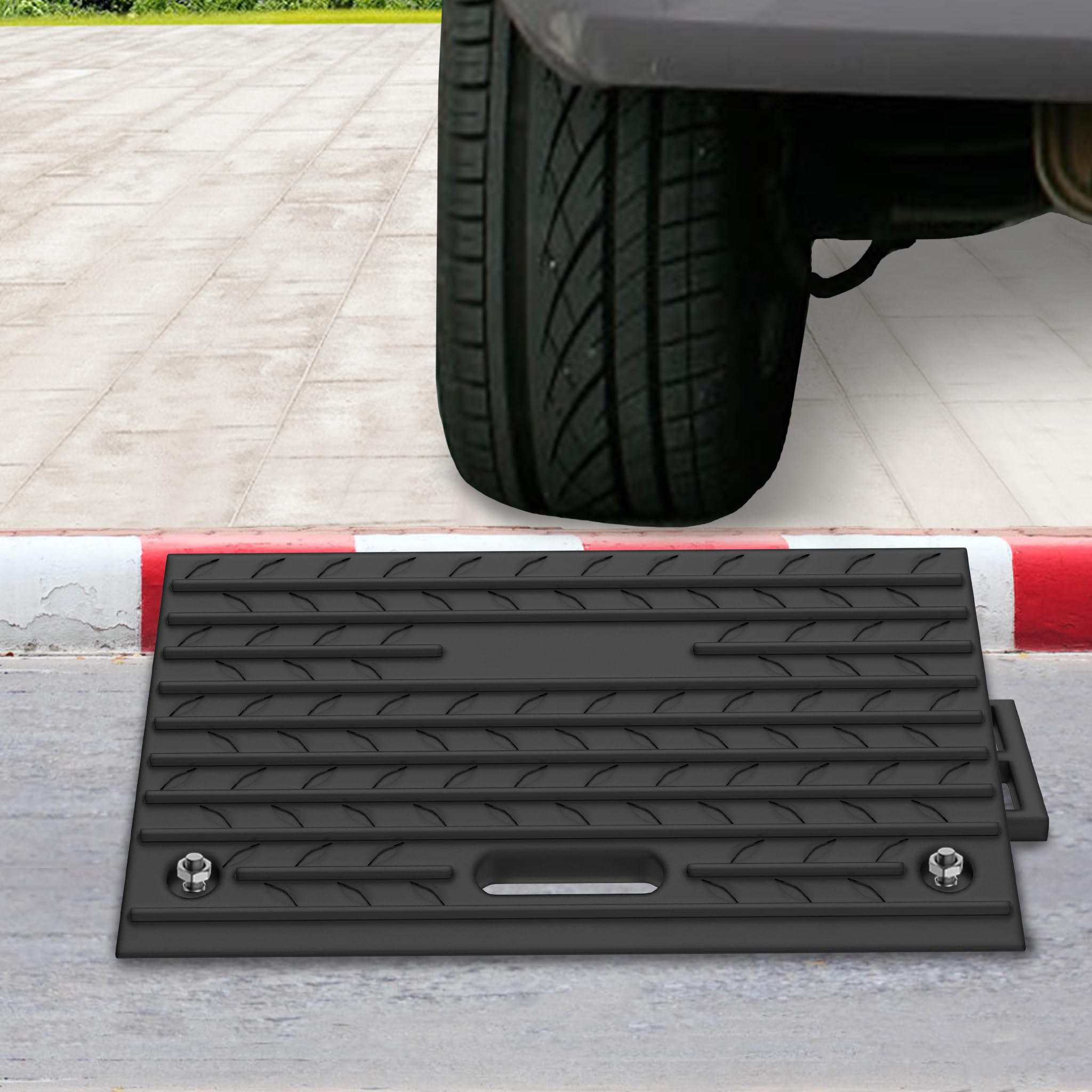 FIVMEN 2X Rampa per Marciapiedi in Gomma 10cm di Altezza, Rampa Portatile per Soglie, Rampa per Porte con Bulloni di Espansione, Rampa per Sedie a Rotelle, Ausilio per Accesso per Auto, Moto