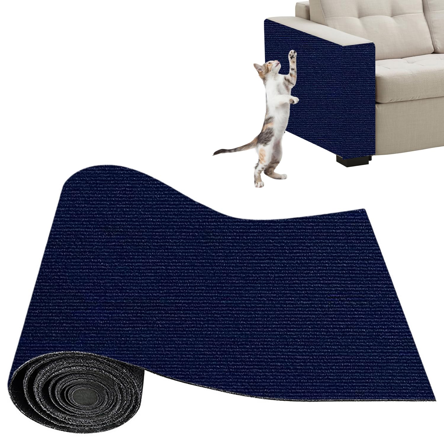 Xynovate Thickened Self Adhesive Cat Scratching Mat, DIY Cuttable Climbing Wall Scratch Pad, Reusable Protecting Couch form Pets, Anti Scratch Furniture Protector for Wall(Blue 40x200cm)