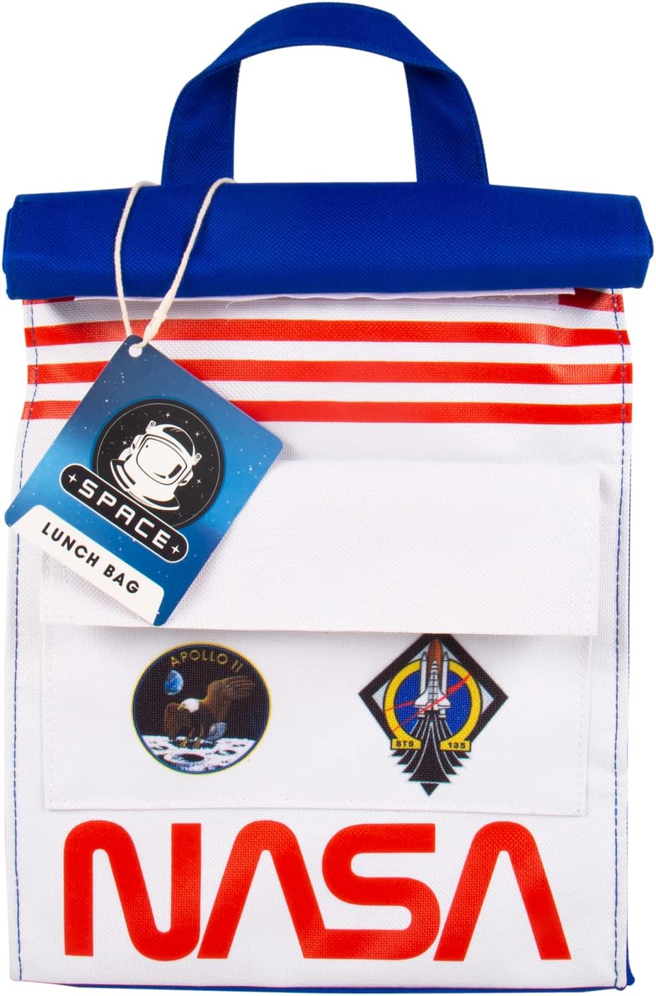 Fizz Creations NASA Inspired Space Lunch Bag. Includes Front Pocket and Foil Lined Insulation. Features Classic NASA Artwork.