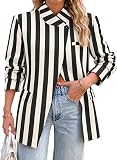 Tankaneo Womens Polka Dot Blazer Business Casual Beige Black in Beige Black