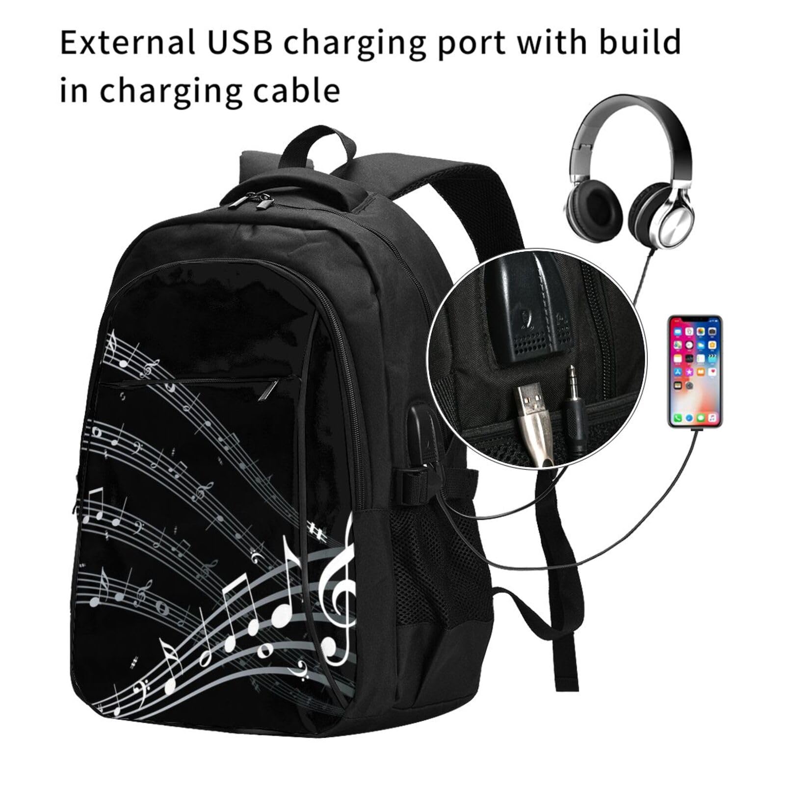 InOmak Musikalische Note, Reiserucksack, Freizeitrucksack, Schulrucksack, Laptop-Rucksack für Damen und Herren