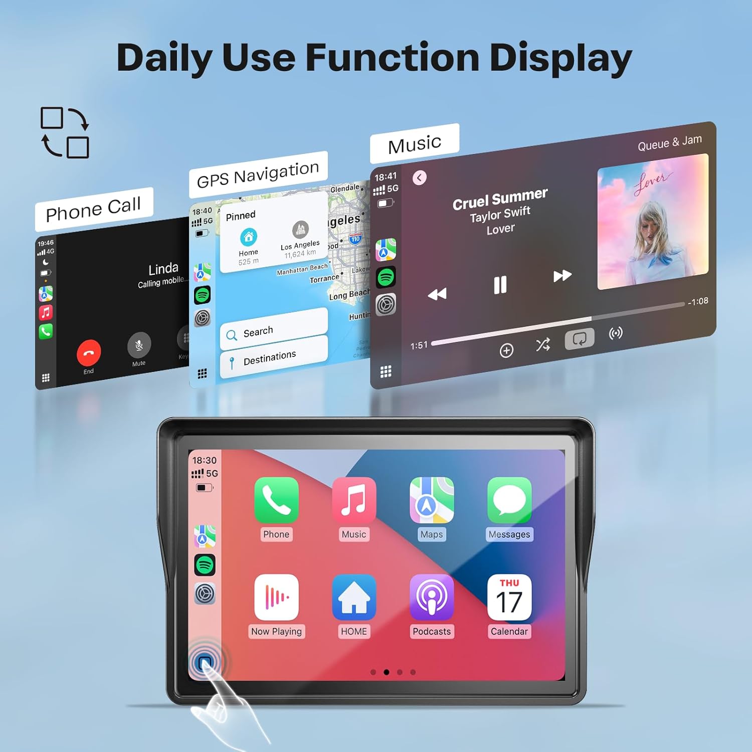 WonVon Carplay unit displaying music playback interface with controls