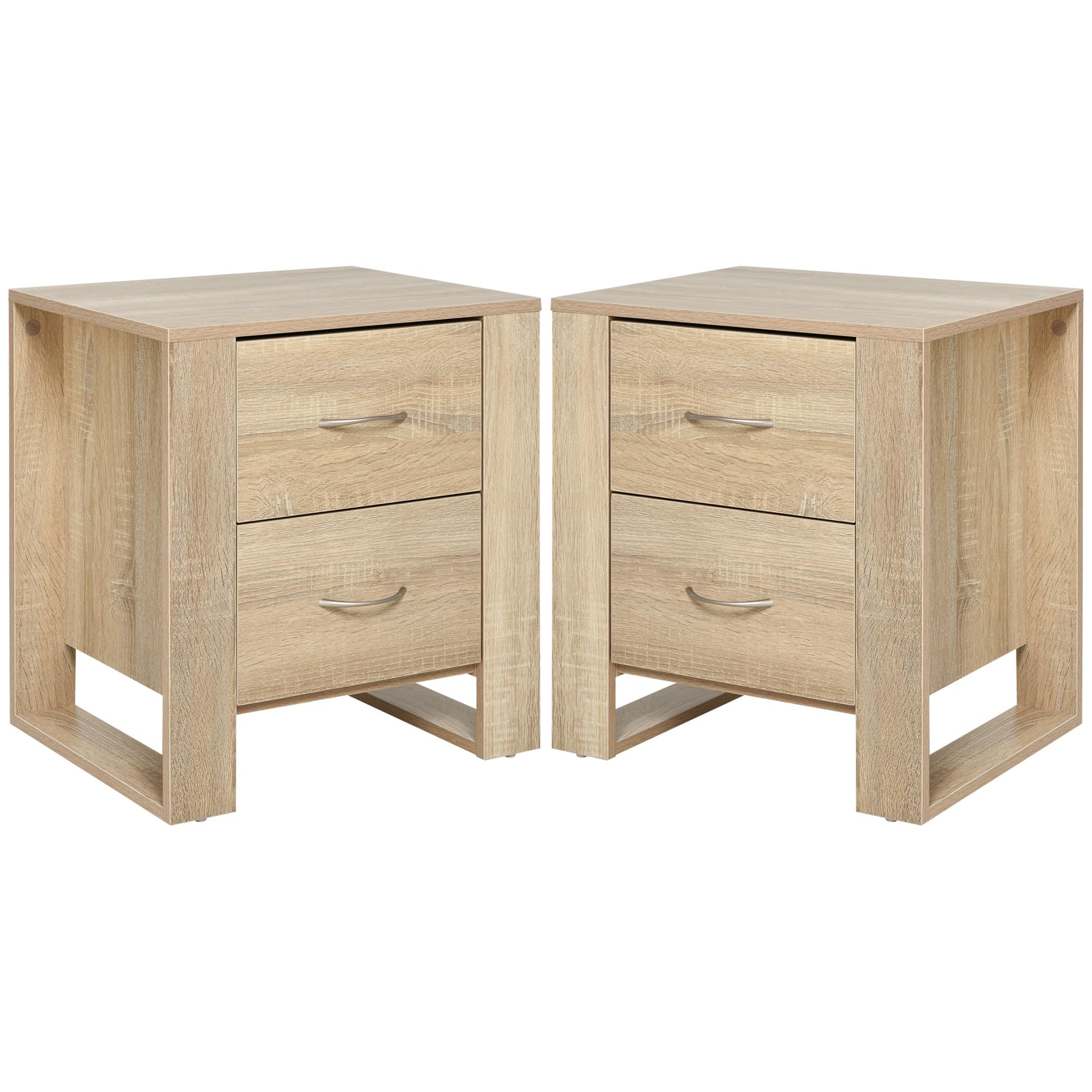 HOMCOM Pack de 2 Mesitas de Noche con 2 Cajones Patas 48x39x54 cm Natural