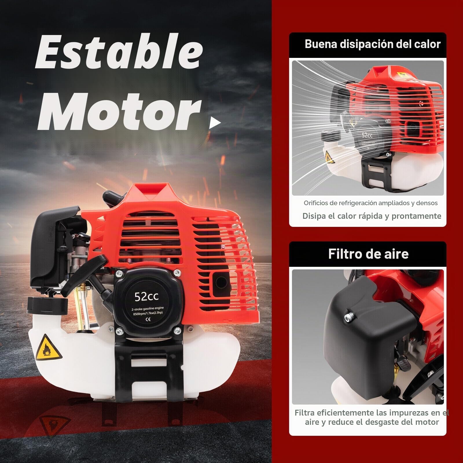 Barredora de césped artificial, 52 cc, cepillo de mano de gasolina, escoba de mano, camino de entrada, hoja artificial, cepillo de césped de 2 tiempos, escoba al aire libre, barredora de mano, 1,7 kW