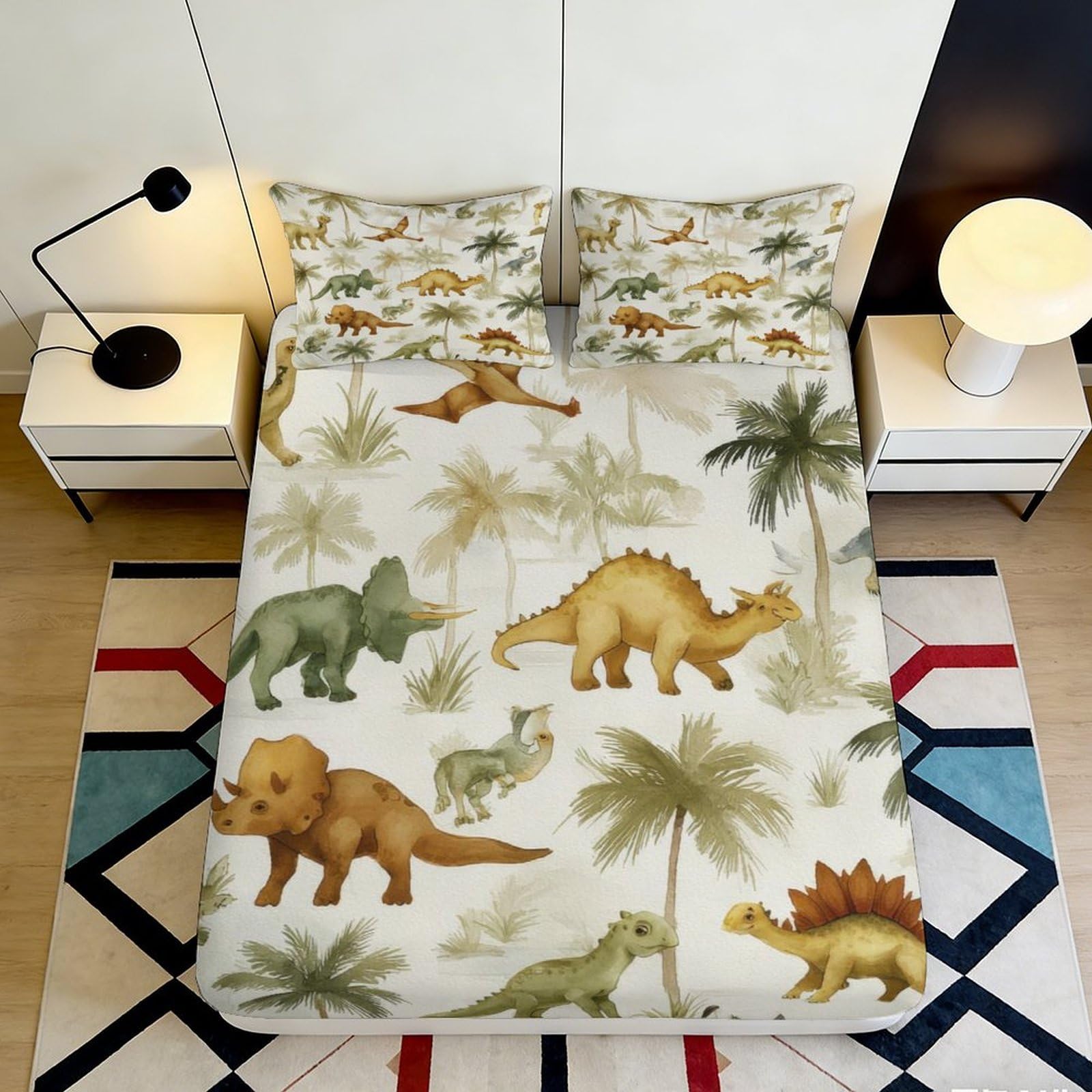 Pnayamiorkfel Style-4 3D Printed Dinosaur Forest Fitted Sheet Microfiber Soft Anti-Slip Bed Sheet For Bedroom Guest Room Dorm Decor 90X200x25cm
