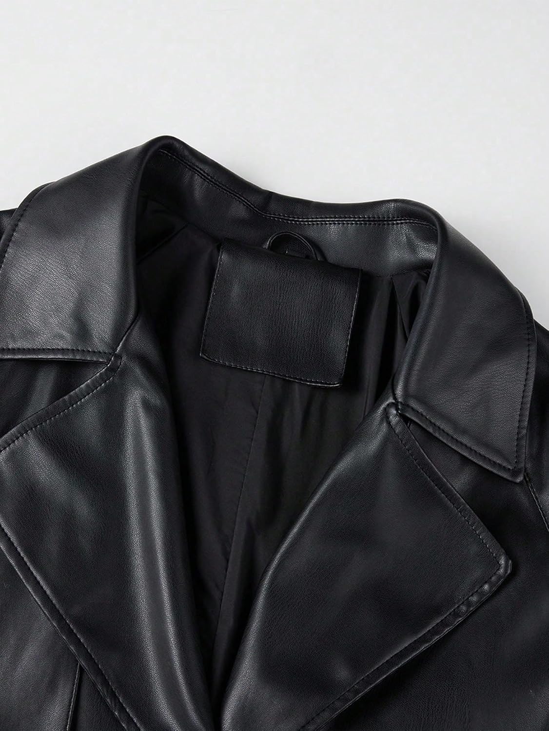Women's Winter Fashion PU Long Jacket Trench Coat Trench Coat