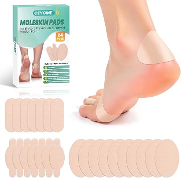 Moleskin for Feet & Blister Prevention Pads - 24ct Moleskin Padding for Shoes, Toes & Heel | Anti-Friction Tape for Walking, Running & Sports - Variety Pack