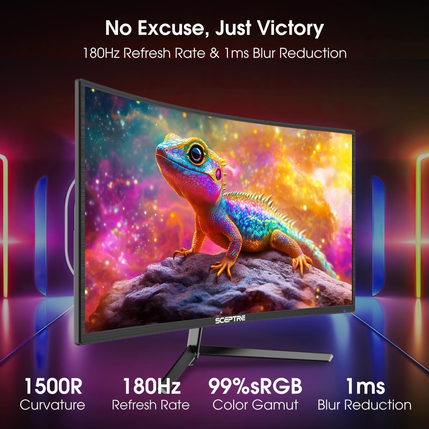 SCEPTRE New Curved 24-inch Gaming Monitor 180Hz 1500R HDMI x2 DP x2 Build-in Speakers 2025