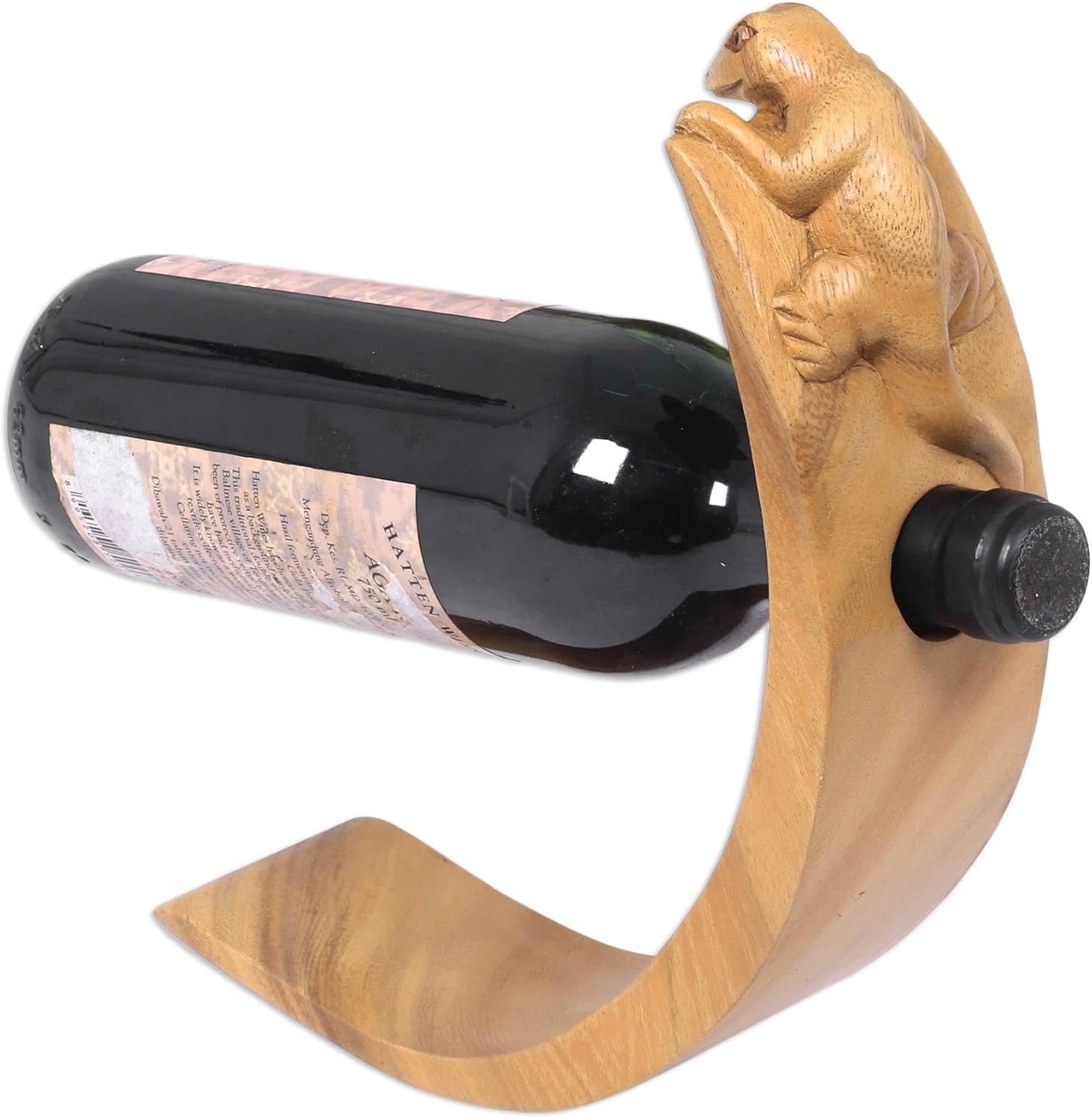 NOVICA Brown Wood Animal Themed Wine Holders, Brown Balinese Lizard'