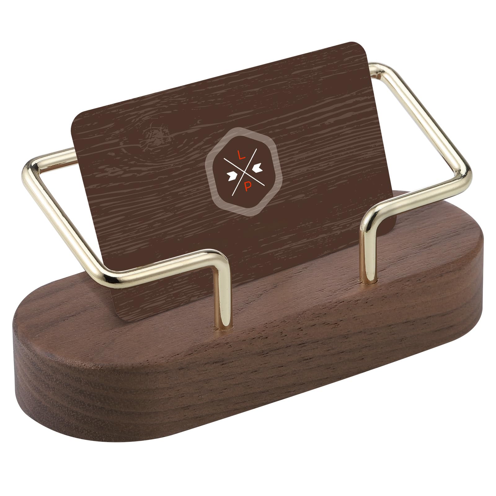 JIANTA Visitenkartenhalter aus Holz, Visitenkartenständer Holz, Visitenkarten Aufbewahrung Walnussholz oval mit Metallkante für Laden, Messestand, Schreibtisch, Empfangsbereich, Büro Bürobedarf & Schreibwaren