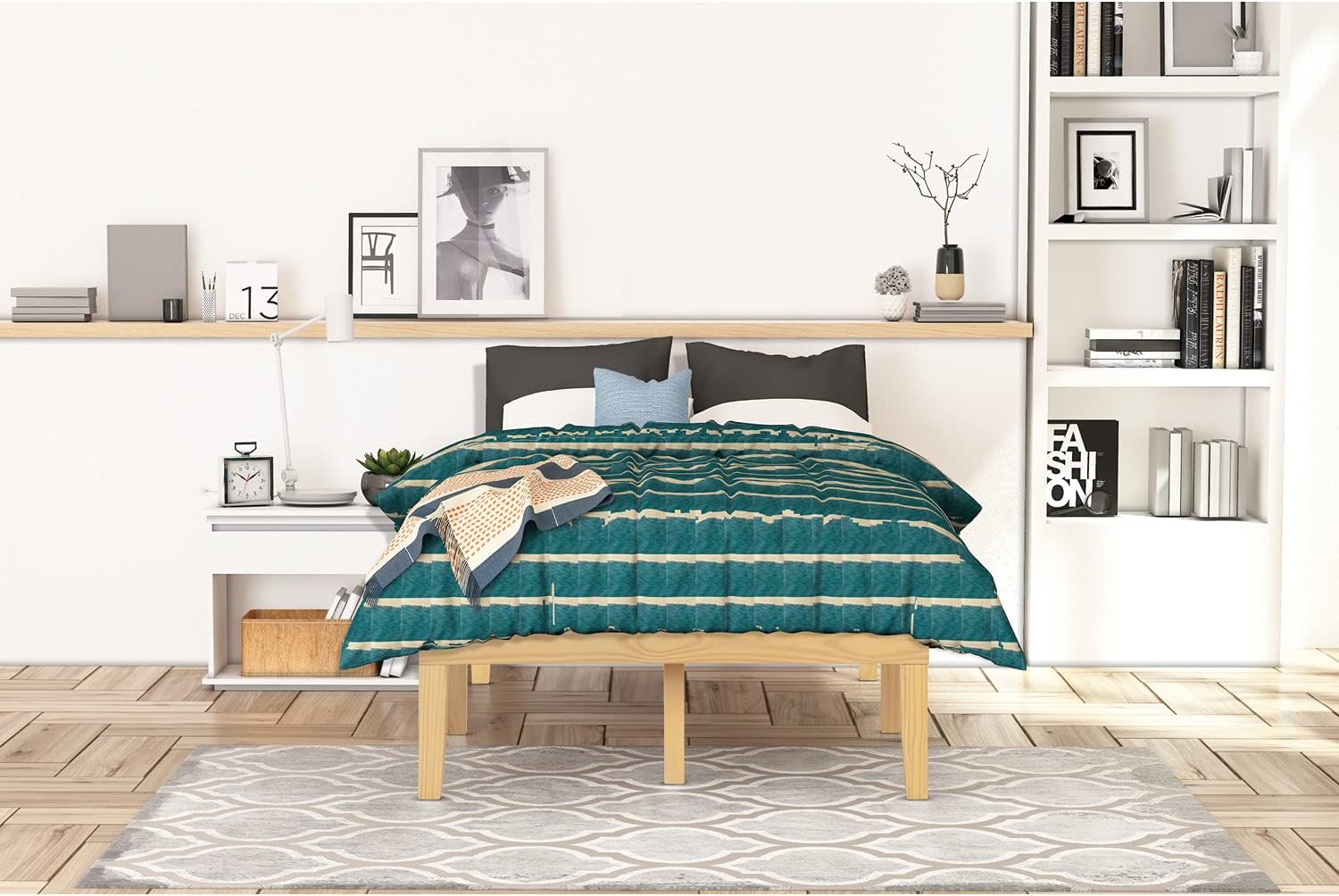 Naomi Home Isabella 14 Inch Queen Solid Wood Platform Bed Frame Under 100 with Heavy Duty Wooden Slats Support, No Box Spring Needed Size: King, Color: Natural